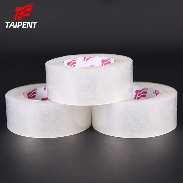 White carton sealing tape rolls with printed core labels, single-sided adhesive tape