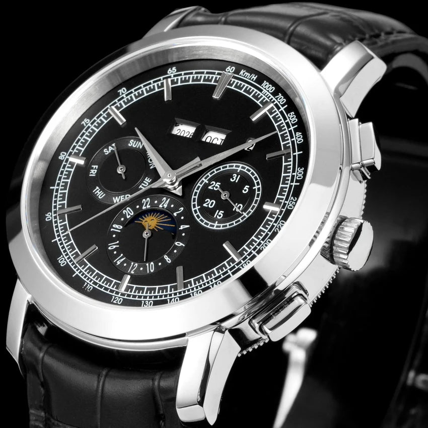New High Quality Wristwatch with Moon Phase Display Mechanical Movement for Men Suitable for Business and Formal Wear Watch
