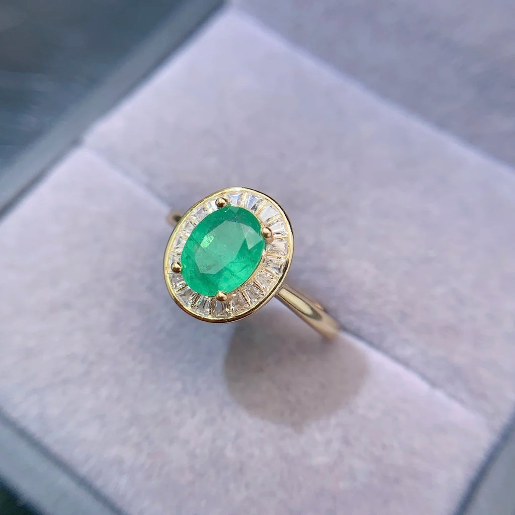 Good Price 925 Sterling Silver Natural Emerald Women's Wedding Ring Engagement Anniversary