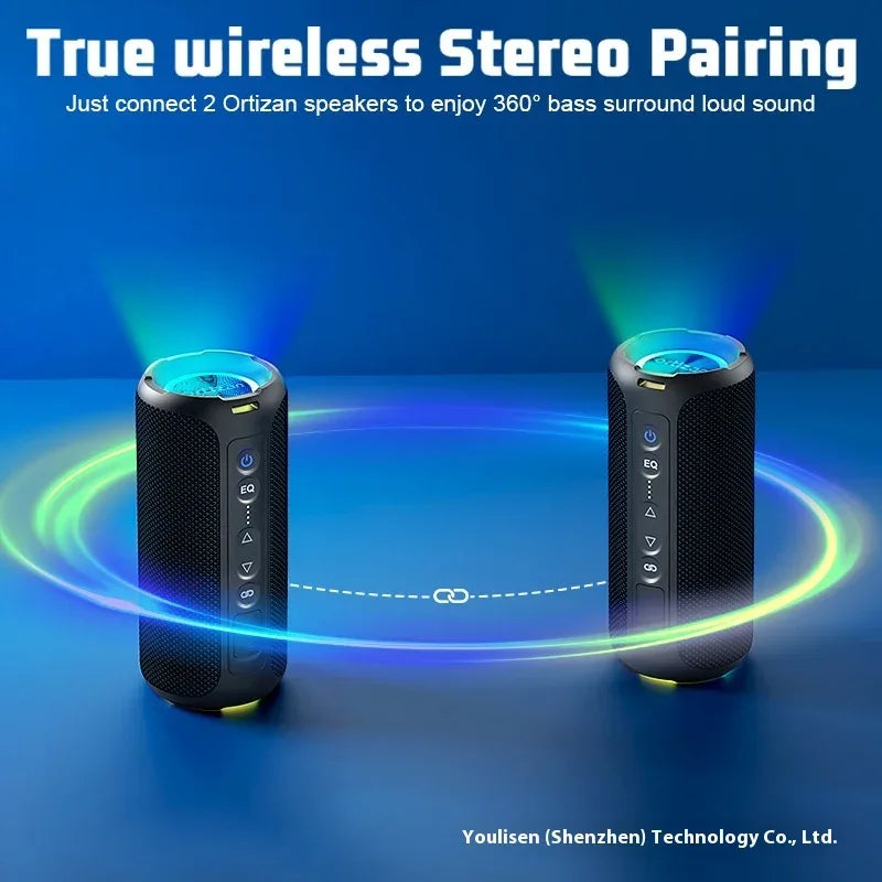 Portable Bluetooth Speaker with RGB LED and TWS Subwoofer - Black Blue My Store