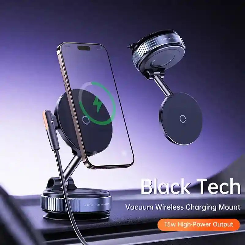Magnetic Car Phone Mount - 360 Degree Rotating Vacuum Black Tidesmit