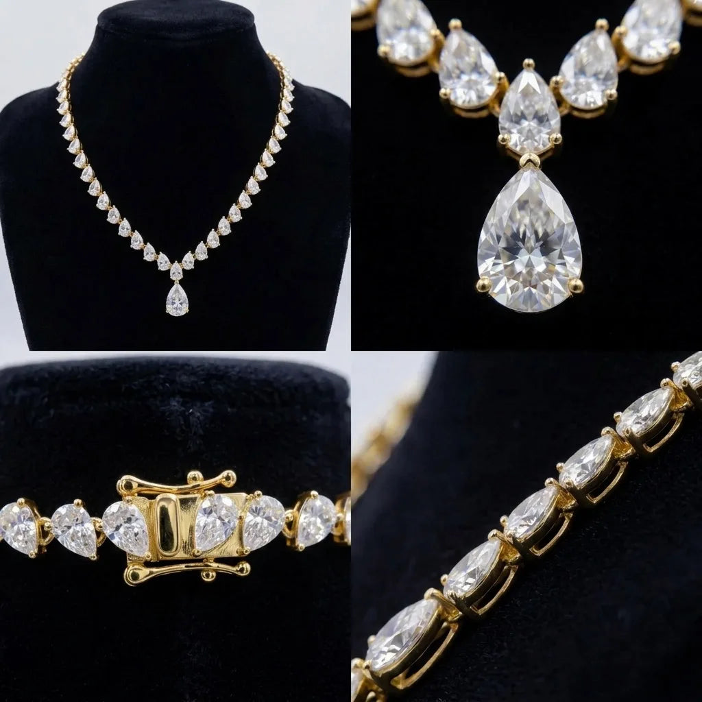 Wish Wedding Necklace V Design D Color Full Pear Cut Moisssanite 925 Sterling Silver Ideal Gift for Wedding Celebrations