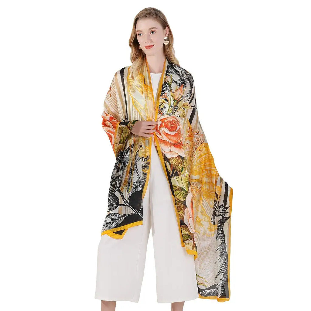 Wholesale 100% Pure Silk Printed Long Shawl Scarf Foulard for Women Spring Muslim Head Cover