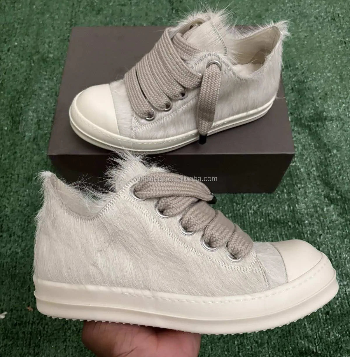 5 Eyelets Retro Sneakers Size 48 Unisex Luxury Design Jumbo Lace Low Top Sneakers for Men Pon Hair Jumbo Lace Low White Sneakers