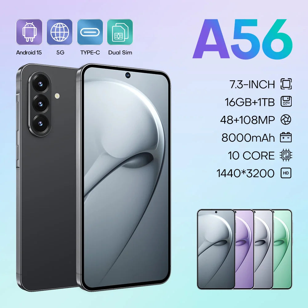 Tidesmit 5G Smartphone, 1TB Storage, 16GB RAM, Dual SIM Unlocked Black 16g 1TB Tidesmit