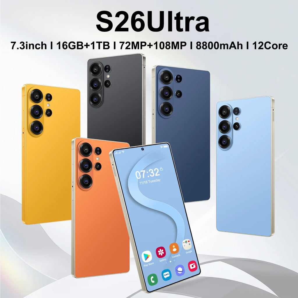S26 Ultra 5G gaming smartphone with 16GB RAM and 1TB storage, 108MP camera and Android 15, gallery view six
