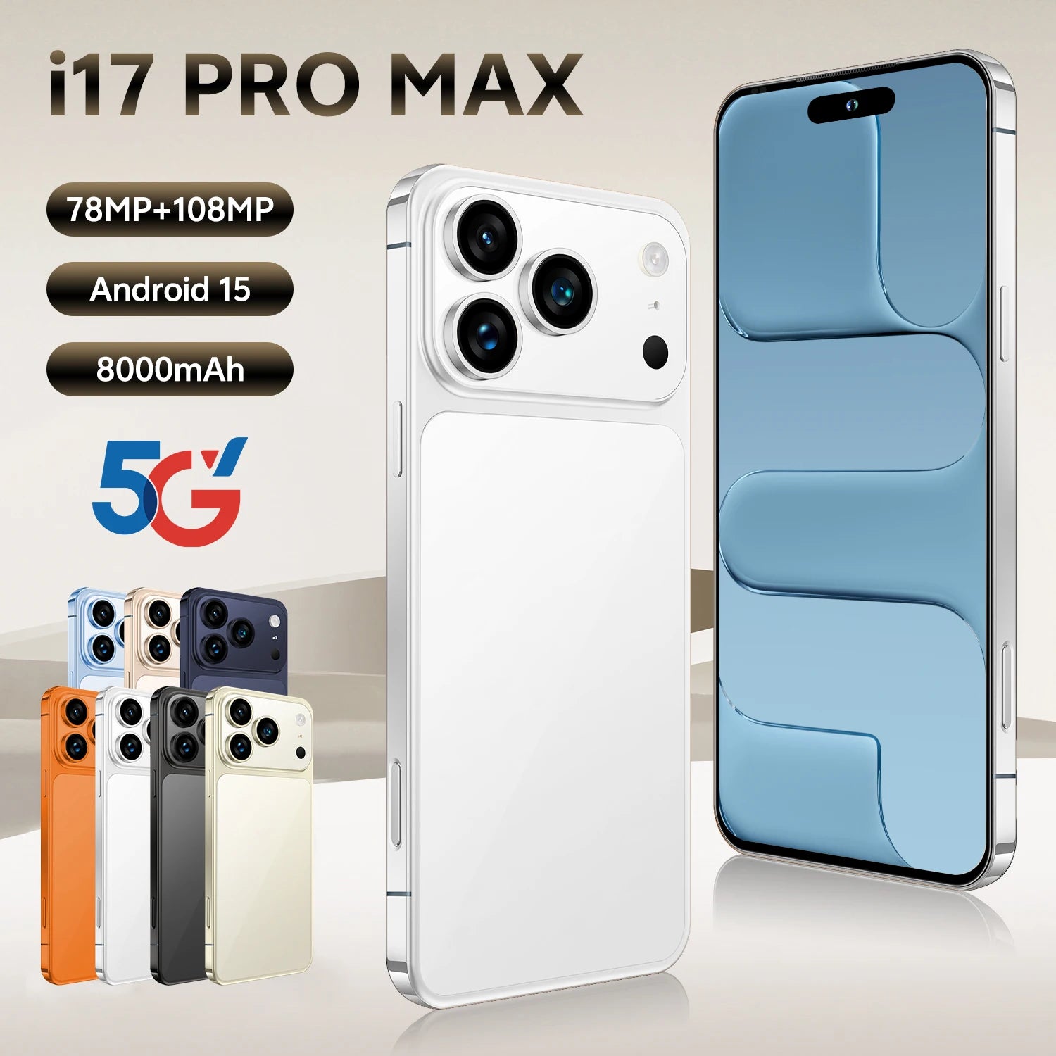 I17 Pro Max 5G Smartphone 1TB 16GB RAM AMOLED Display Tidesmit