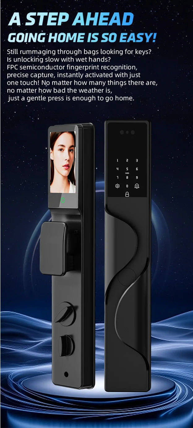 Tuya App Security Lock, Waterproof Smart Door Locks with 3D Face & Palm Recognition Camera Video, Smart Lock Suitable for Israel