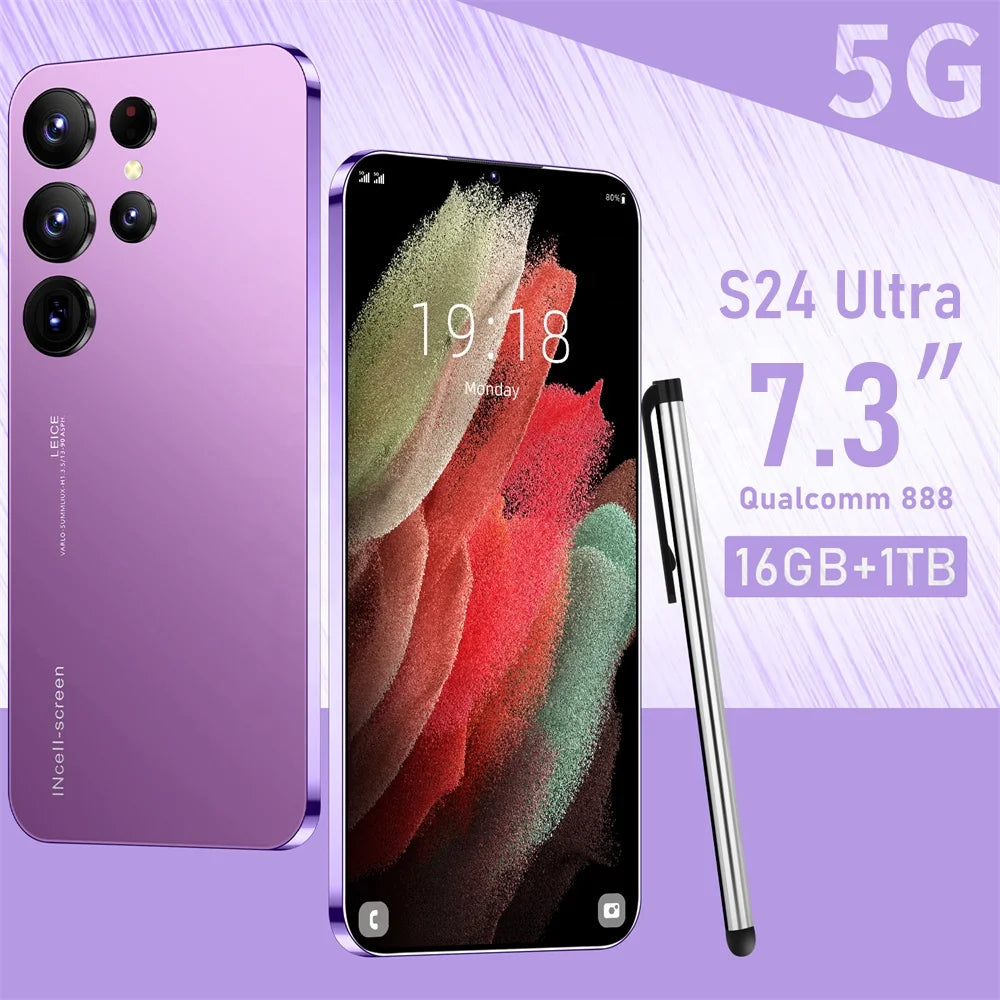 Hot Sale S24 Ultra 5G Smartphone 16GB+1TB 7.3 Inch HD Screen Android 13 Dual Card Unlocked High Quality Mobile Phone
