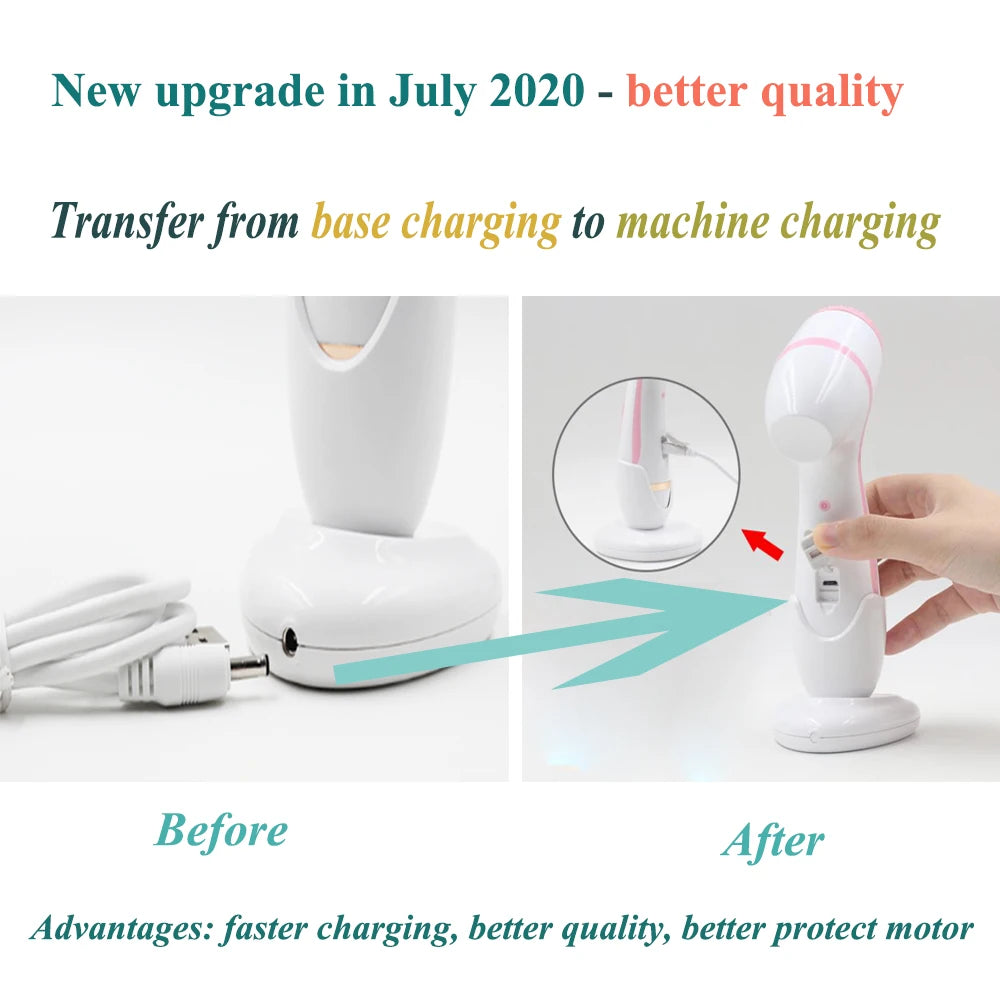 Sonic facial cleansing brush with upgraded direct-to-device USB charging for deep skin cleaning and pore care.