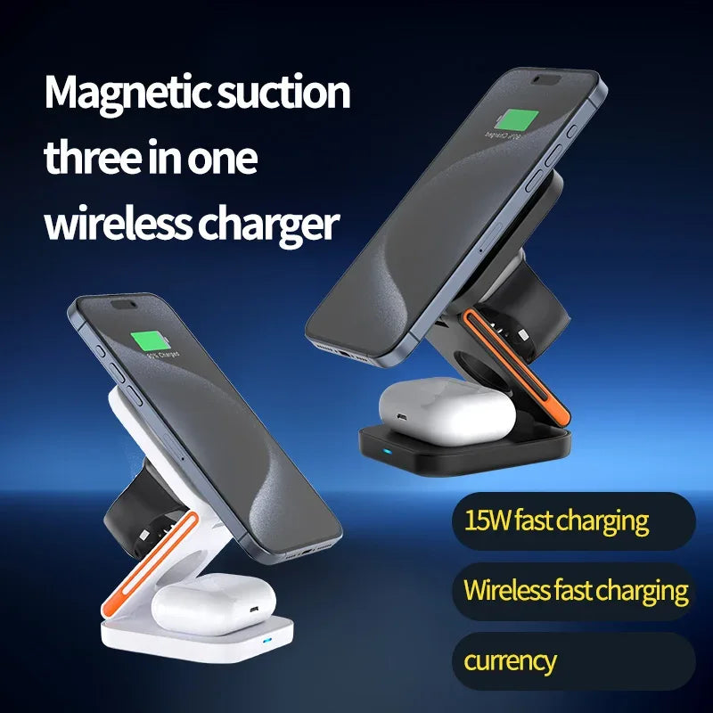 3-in-1 Foldable Wireless Charger Stand for Phone, Watch, and Earbuds Tidesmit