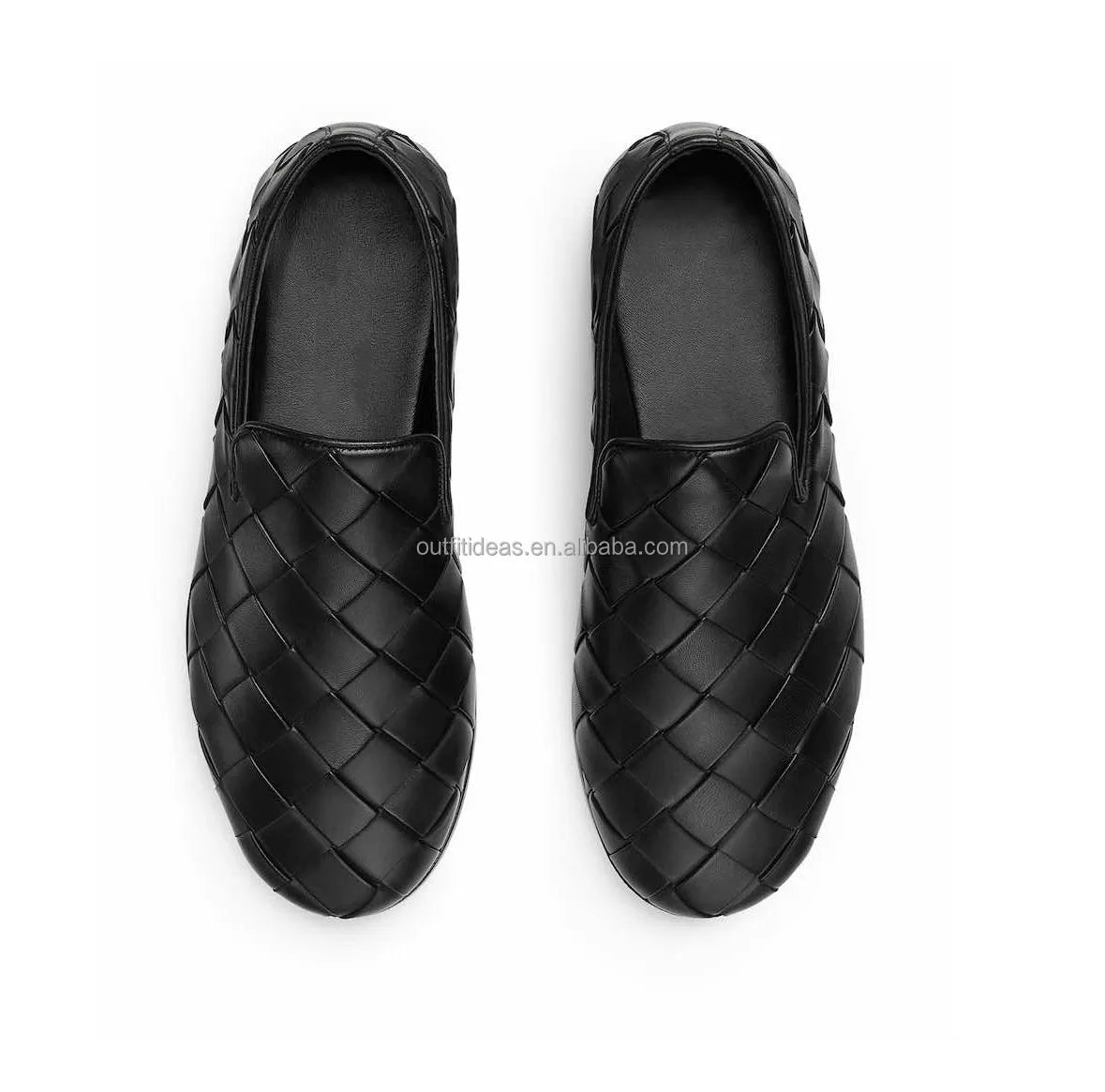 Large Size 47 Genuine Leather Intreccia Sunday Slippers Unisex Women Slip-on Dress Men Wedding Shoes Brown Men Leather Loafers