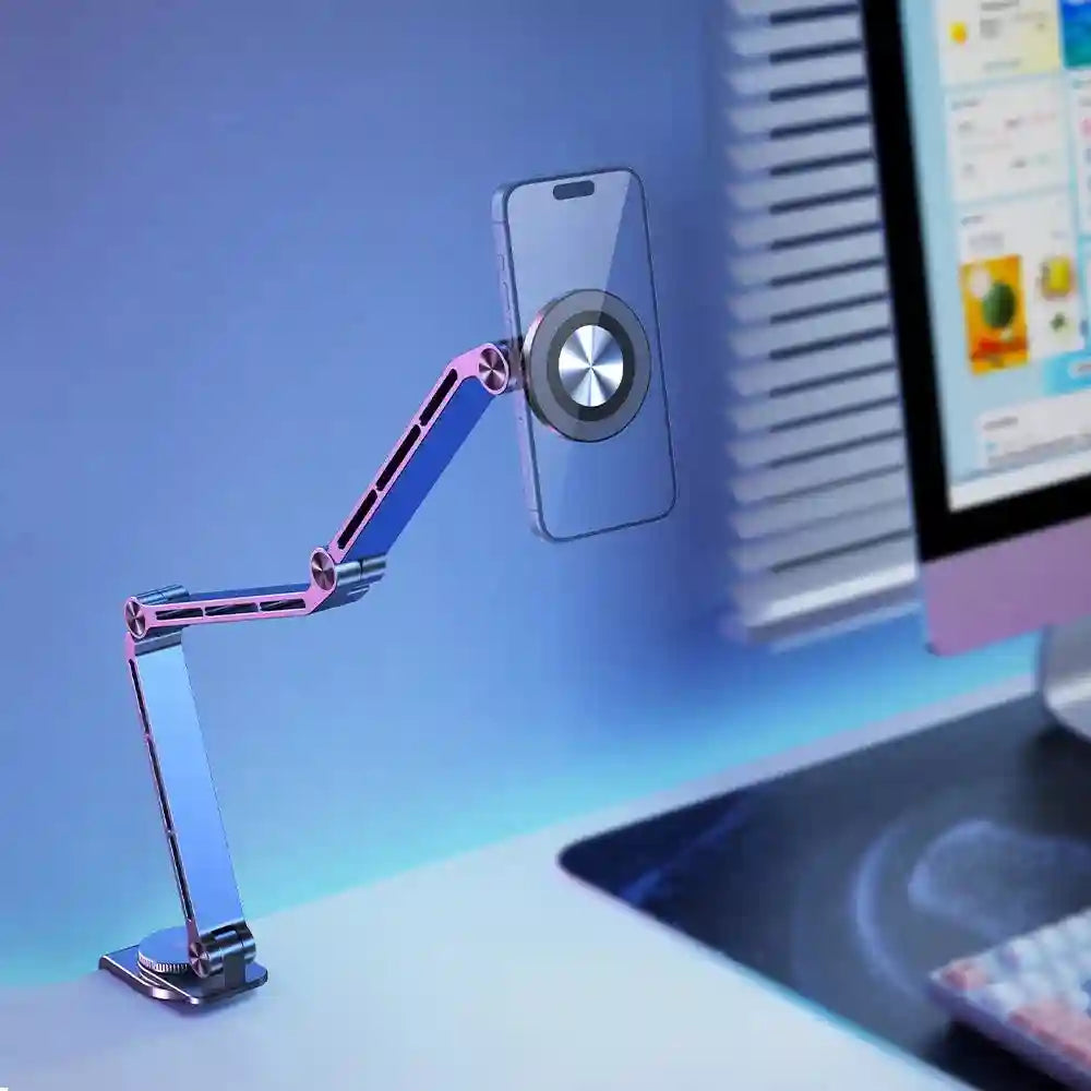 Magnetic Foldable Desk Phone Holder Aluminum Stand - Gray Tidesmit