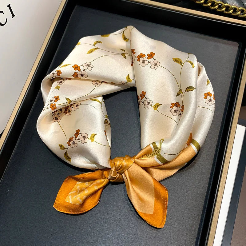 Women's Spring Autumn Mulberry Silk Square Scarf, Elegant Geometric Print, Soft & Smooth Neck Scarf