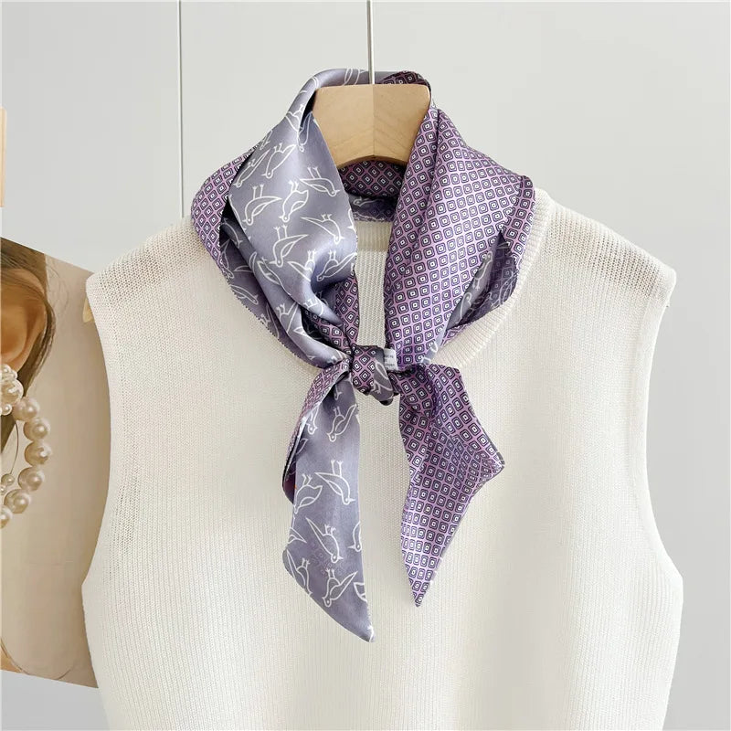 Newest Designs 100% Mulberry Silk Neck Scarf Stylish Long Scarves Oblique Satin Elegant Pure Silk Scarf for Women