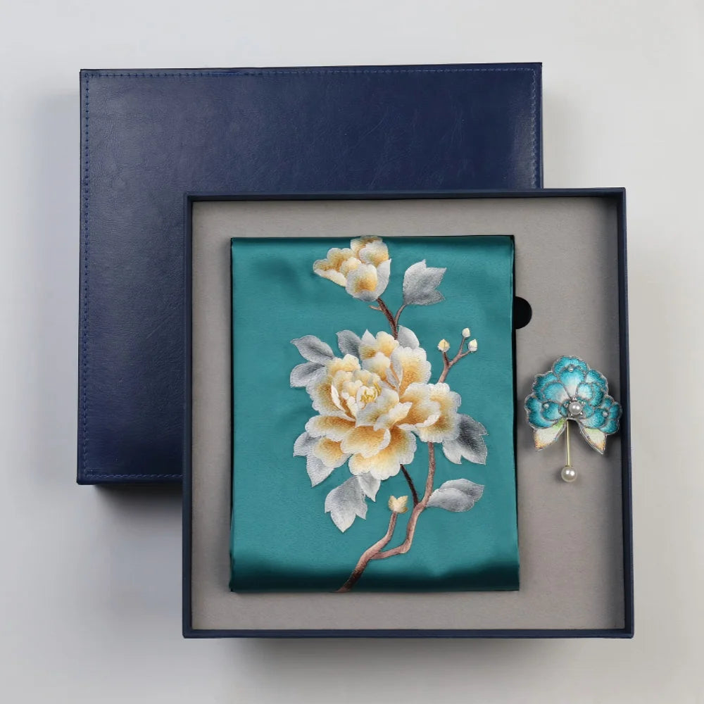 Exquisite Handmade Silk Scarf & Brooch Gift Set for Women