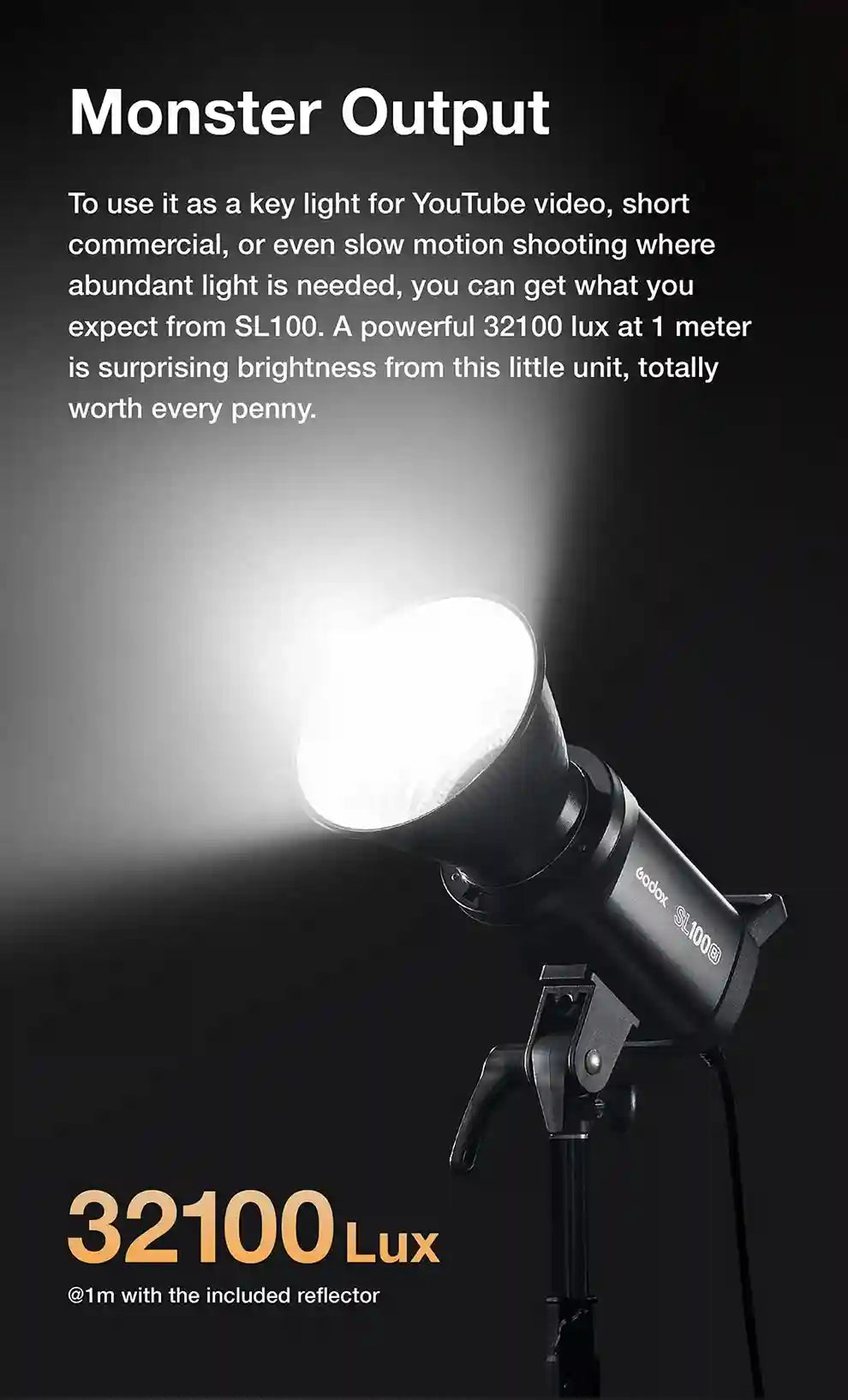 Godox SL100D LED Video Light 100W 5600K Bowens Mount Studio Kit Tidesmit