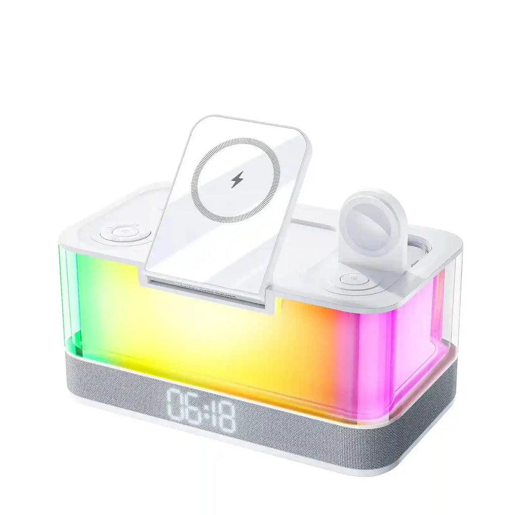 6-in-1 Wireless Charging Alarm Clock with RGB Light - White Tidesmit