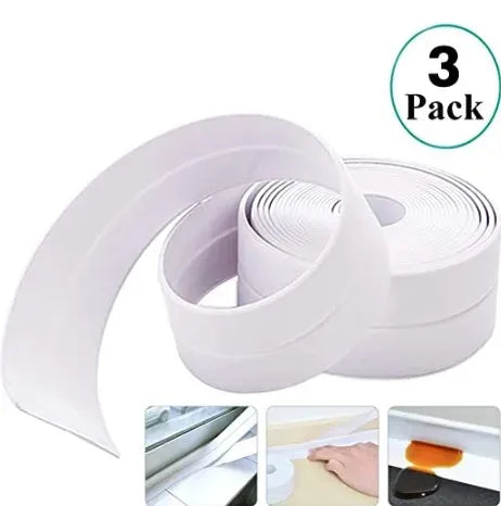 White bathtub sealing tape 3-pack, double-sided waterproof mold seal strips