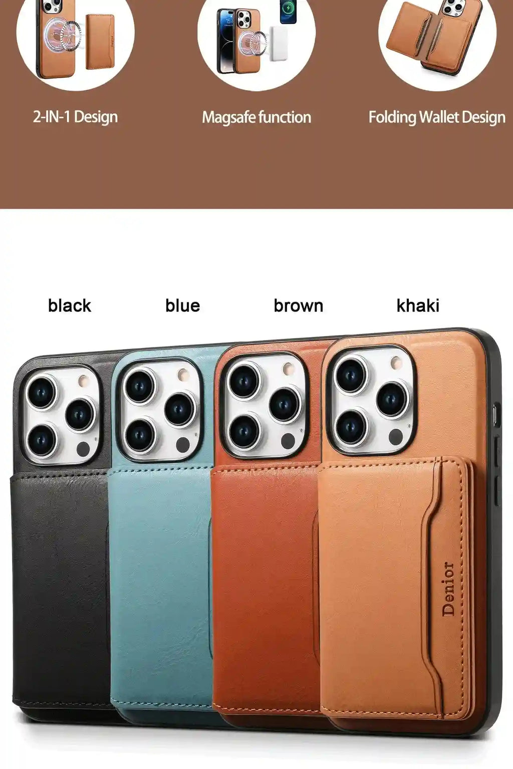 Magnetic Leather Wallet Case for iPhone - Slim Shock-Absorbing Cover Tidesmit