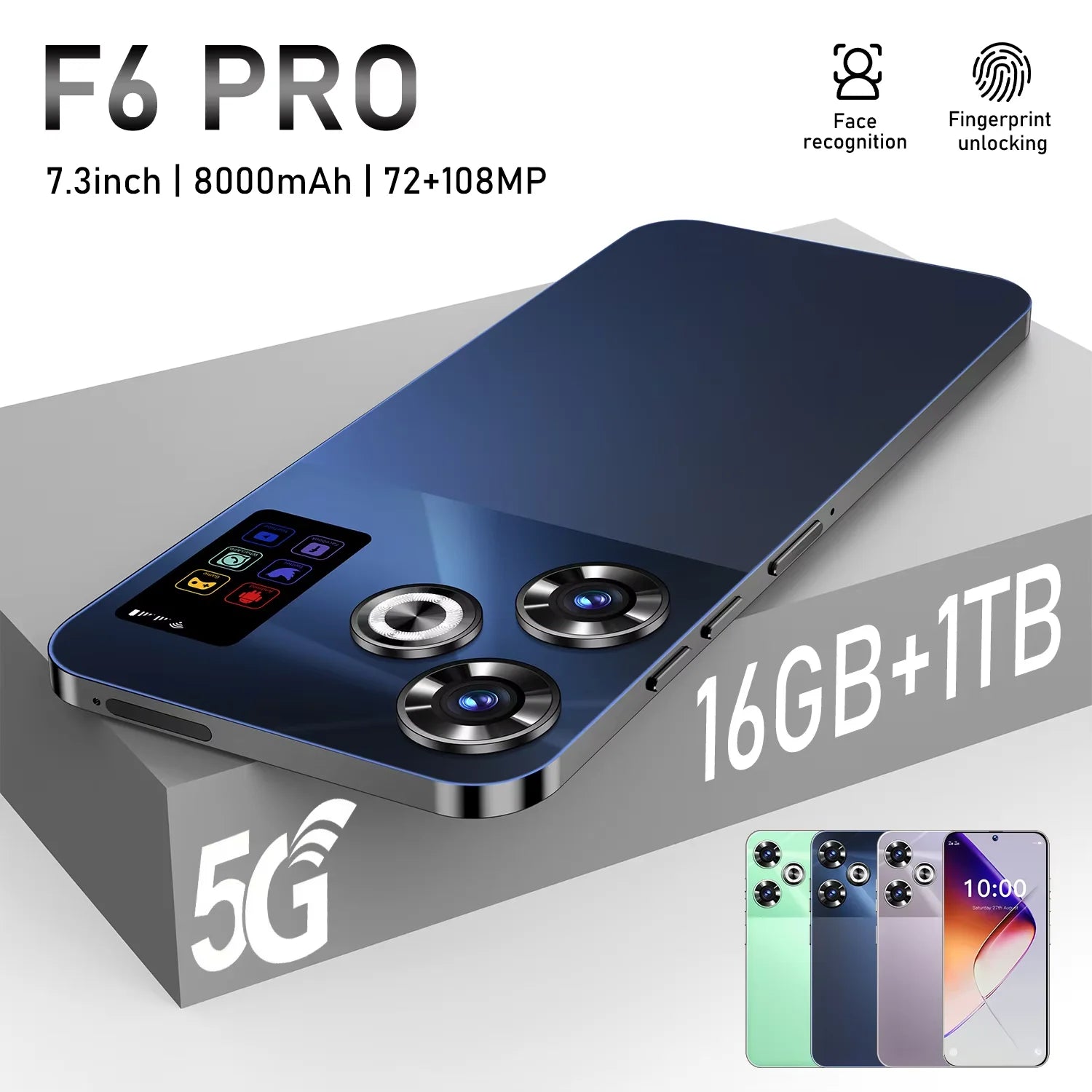 5G Android 14 Smartphone 7.3-Inch 108MP 1TB Storage Gray Tidesmit