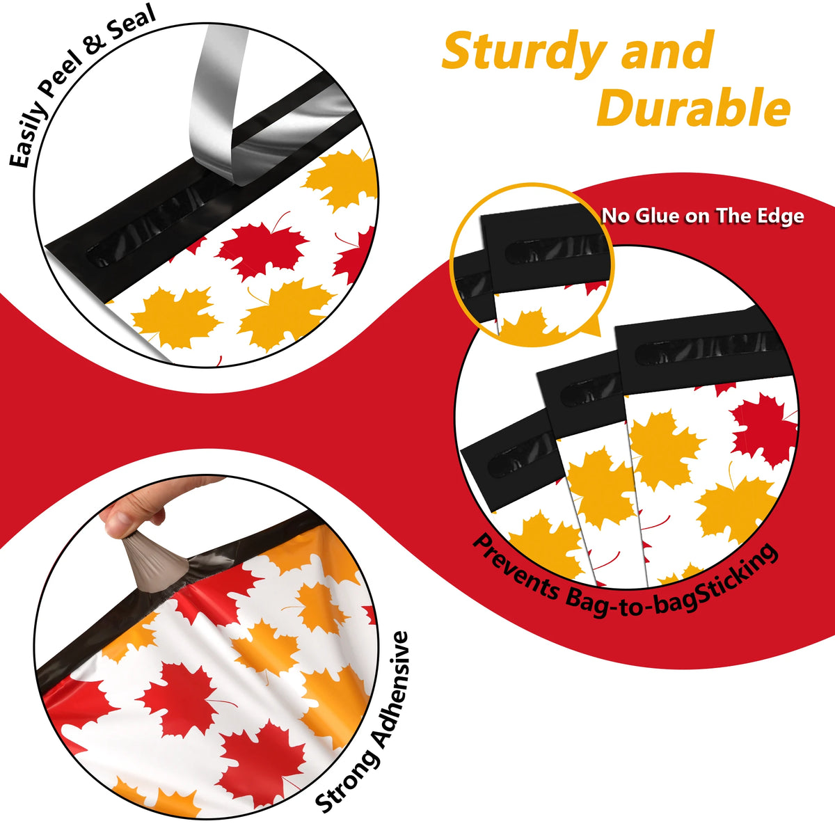 10x13 Inch Eco-Friendly 50 Pcs Maple Leaf Printed 2.5mil Poly Mailers Waterproof Tear-Resistant Self-Seal Shipping Bags Apparel