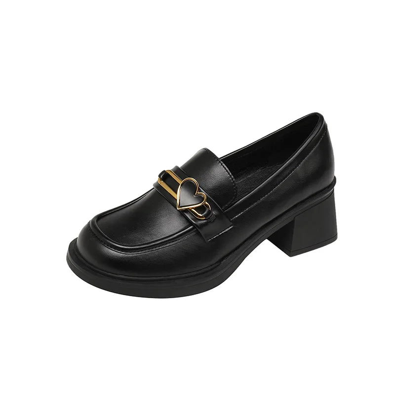 2024 Elegant Thick Heel Women's Black Leather Slip-On Loafers British Preppy Style Platform Shoes Light Patent Upper Material