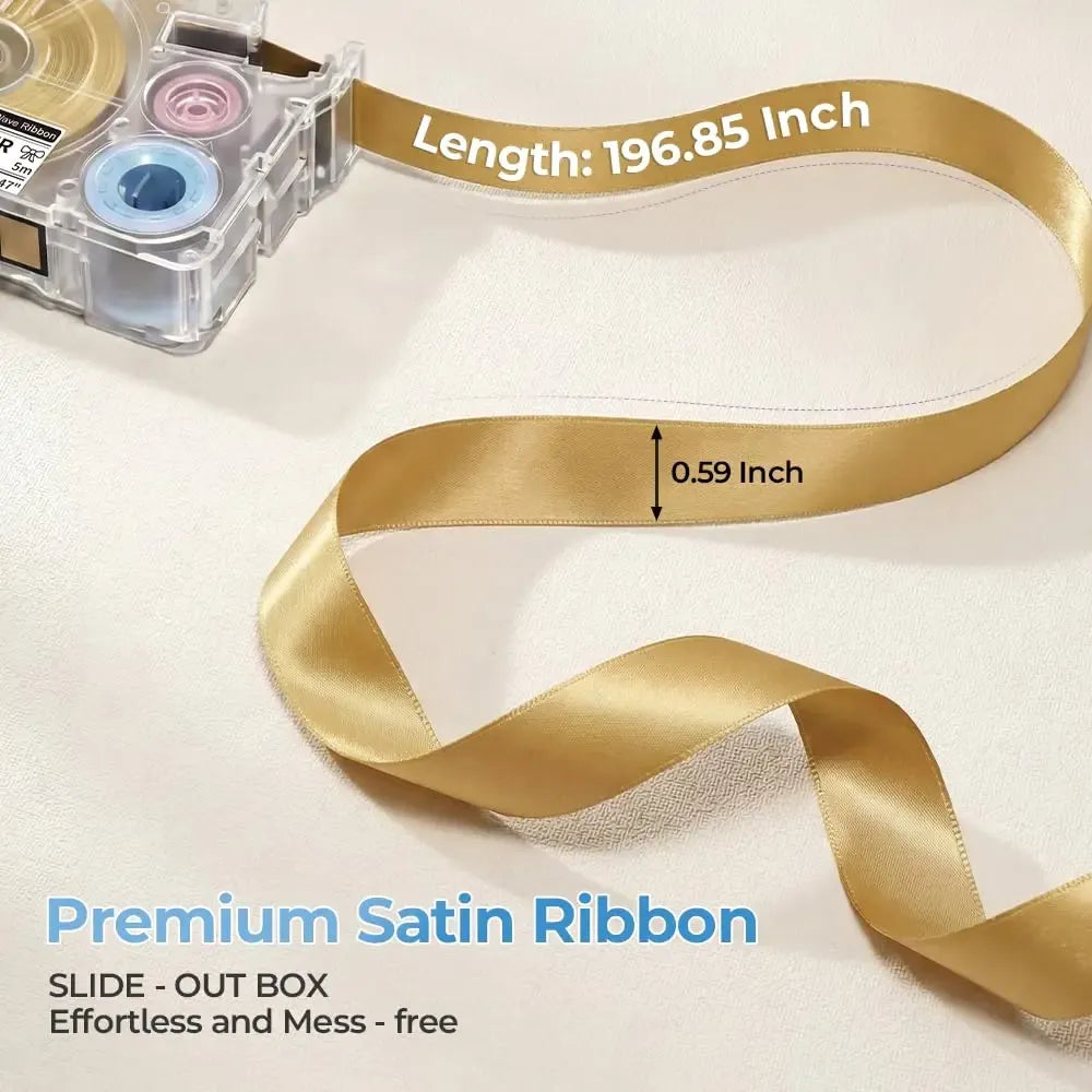 Phomemo A30 P15 Satin Ribbon Tape 12mm X 5m Black Print Champagne Gold Ribbon for Gift Wrapping Wedding Decoration DIY Crafts