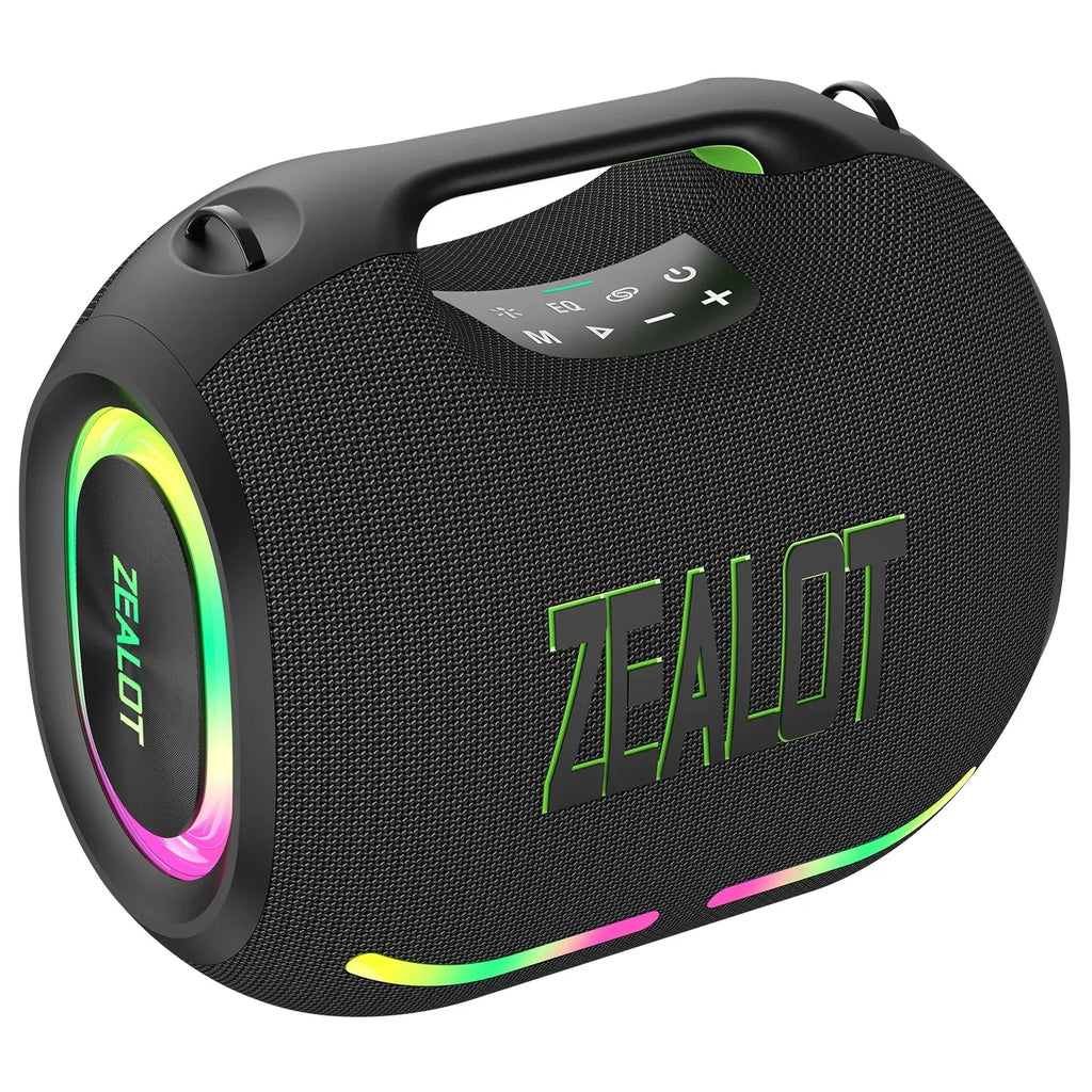 ZEALOT ZE01 120W Wireless Speakers with Subwoofer, IPX6 Waterproof RGB Light, Deep Bass, TWS/TF/AUX/EQ Outdoor for Party Beach Black plastic 1.65''*2 My Store