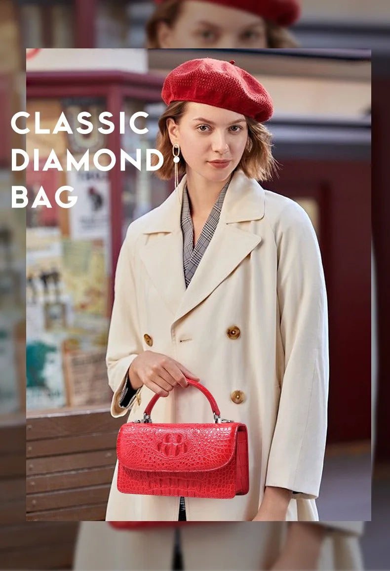 Fashion Designer Genuine Crocodile Leather Women's Small White Handbag Purse Authentic Crocodile Skin Female Flap Shoulder Bag