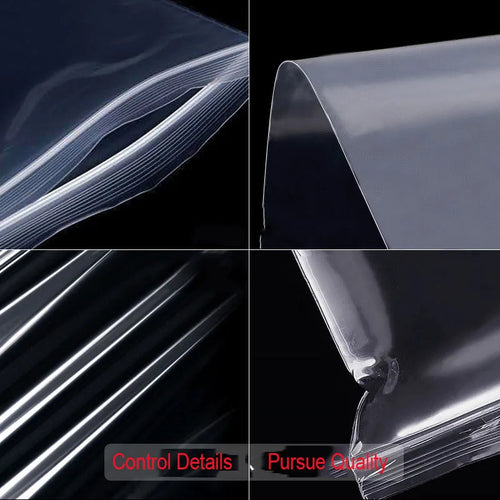 Clear mini ziplock bag corner showing resealable strip and sealed seam.