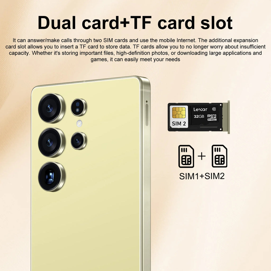 New S26 Ultra Original 5G Smartphone 7.3-Inch HD Screen 16GB+1TB Dual Card 72+108MP HD Beauty Camera Spanish Operating Language