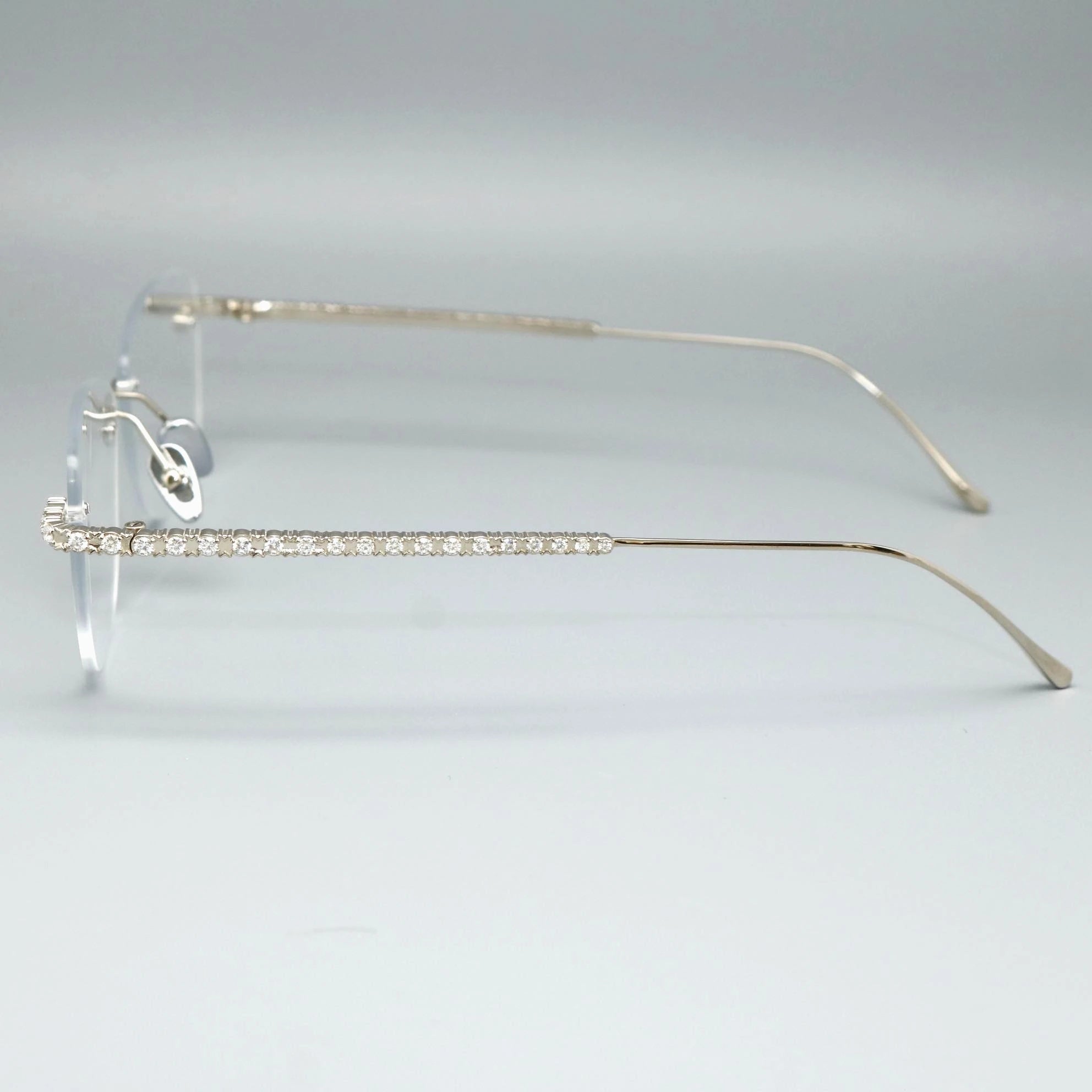 High-End Handcrafted Unisex Rimless Eyewear Moissanite-Encrusted Temples Lightweight Metal Frame Fashionable Myopia Glasses for