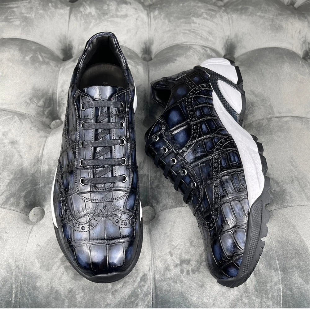 Trendy Crocodile Skin Leather Shoes Luxury Fashion Sneakers Rubber Sole Walking Style Shoes Sport Casual Shoes for Men