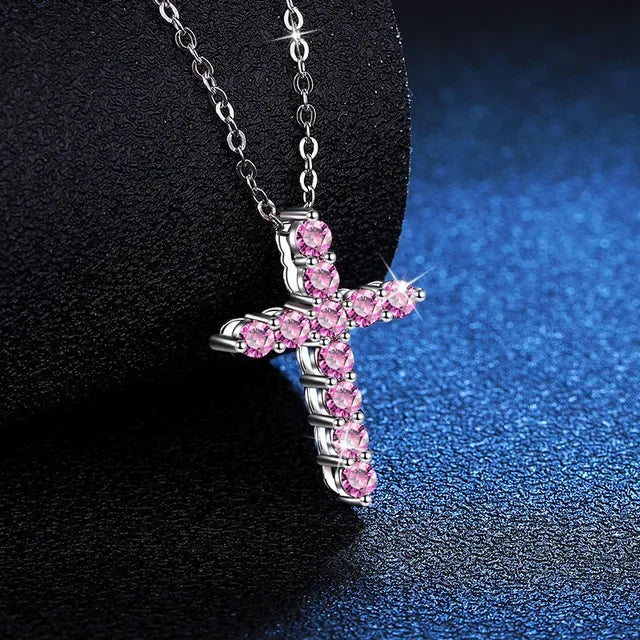 Hip Hop Full Diamond Colored Moissanite Pendant Platinum PT950 18K Gold Necklace Women's Classic Cross GRS Certified Geometric