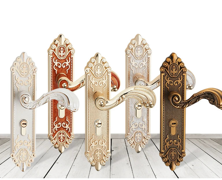 KAK European Style Gold Door Locks with Keys Door Handle Ivory White Security Entrance Door Lock Mute Anti-theft Door Hardware