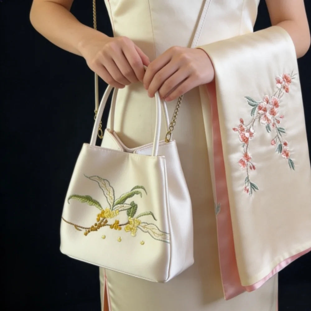 Handmade Embroidered Silk Scarf Women Fashion Shawl
