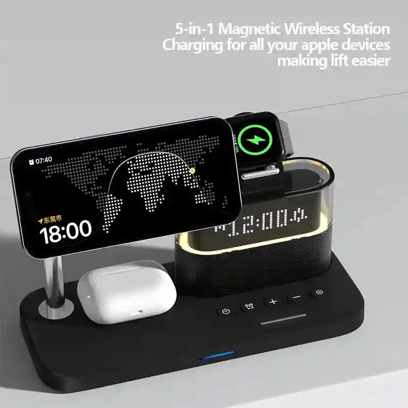 3-in-1 Wireless Charging Station with RGB Alarm Clock - Qi Certified Tidesmit