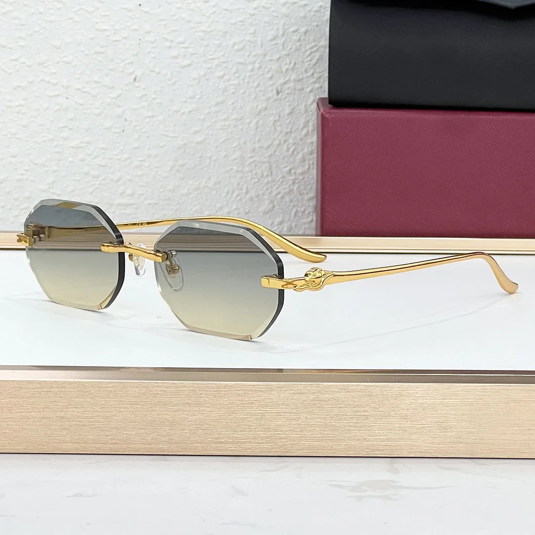 2026 New Luxury Titanium Frameless Polygon Casual Unisex Sunglasses UV400 Protection Outdoor Light Weight Gradient Gold Green