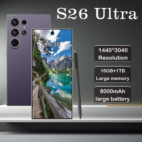 Fast S26 Ultra 2026 6.9 inch 5G smartphone with 108MP camera and 1TB storage showing side profile design