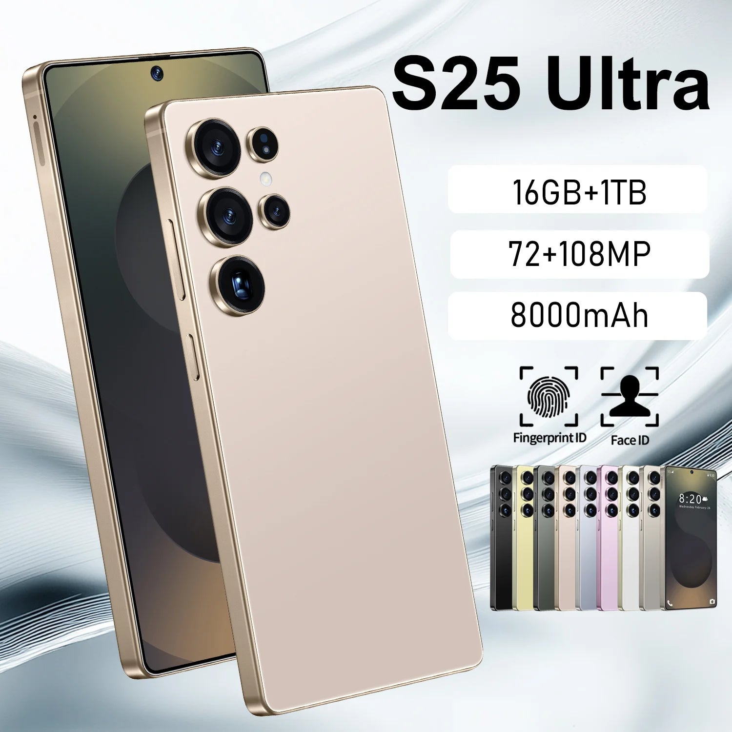 Tidesmit S25 Ultra 2025 smartphone 7.3 inch screen 22GB RAM 1TB storage 108MP camera Android 15 5G gaming phone