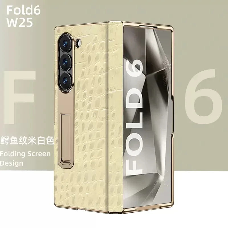 Samsung Galaxy Z Fold 6 Crocodile Leather Case with Screen Protector 6beige OPP Bag Tidesmit