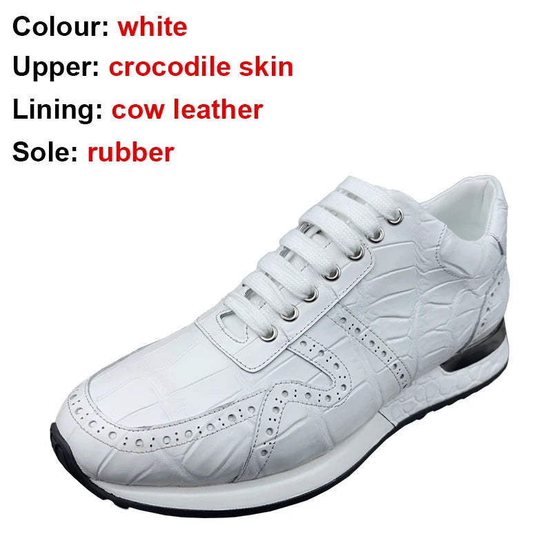 Stylish Genuine Crocodile Leather Men's Sport Shoes Comfortable Men's Running Shoes White Fashion Sneakers Casual Shoes for Men