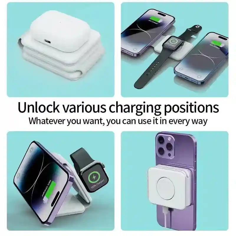 3-in-1 Wireless Charging Pad - Fast Foldable Qi Certified Station Tidesmit