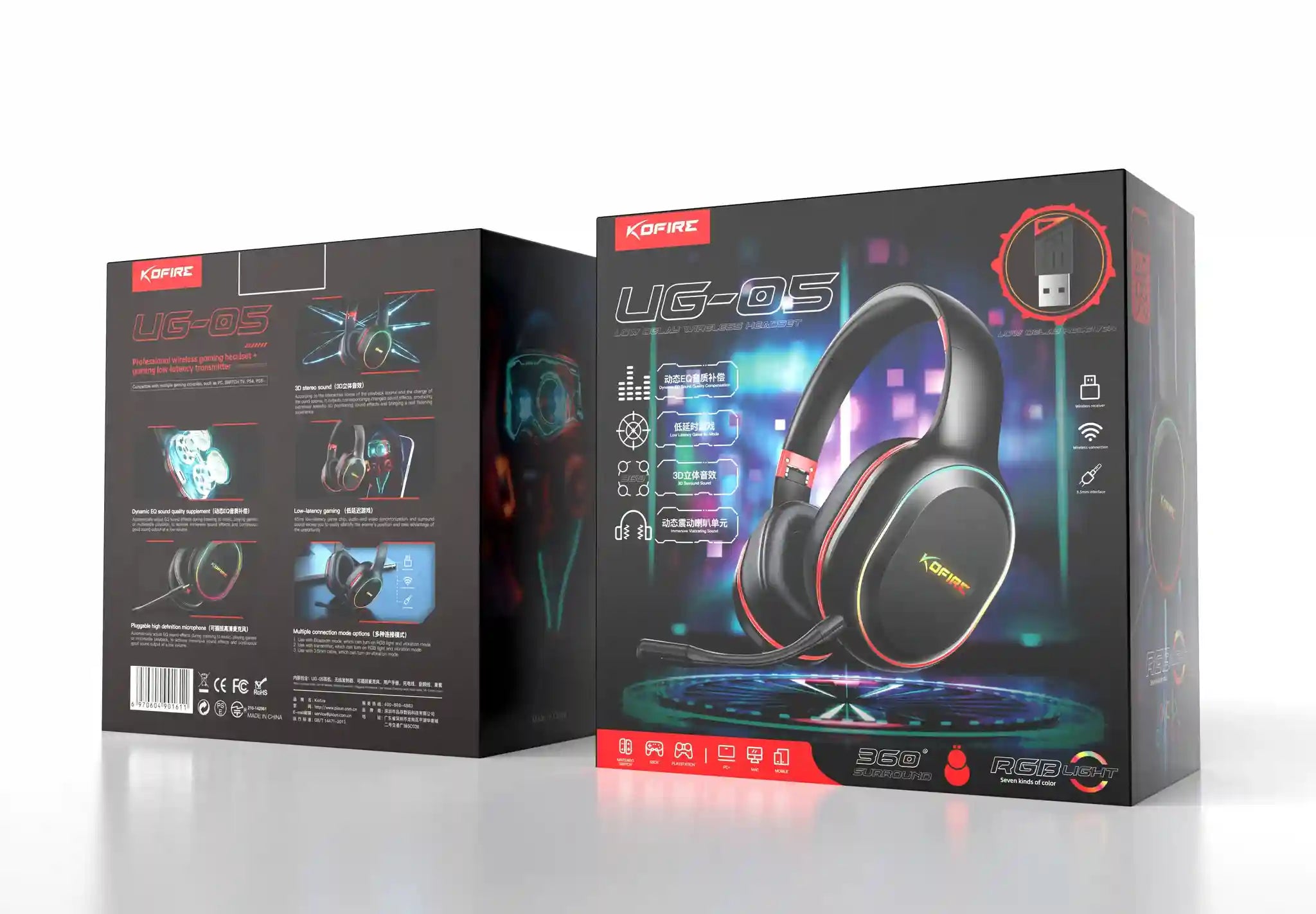 Wireless Gaming Headphones with Low Latency Audio and RGB Lights Tidesmit