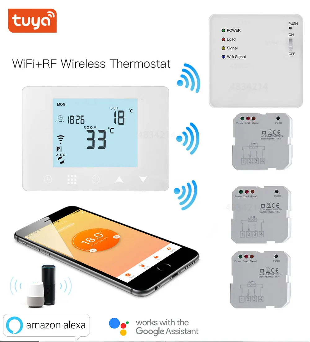Wireless WIFI RF Thermostat 6 Sub-Chamber Hub Controller Central for Heat Mat/Underfloor Heating/Thermostatic Valves/Gas Boiler