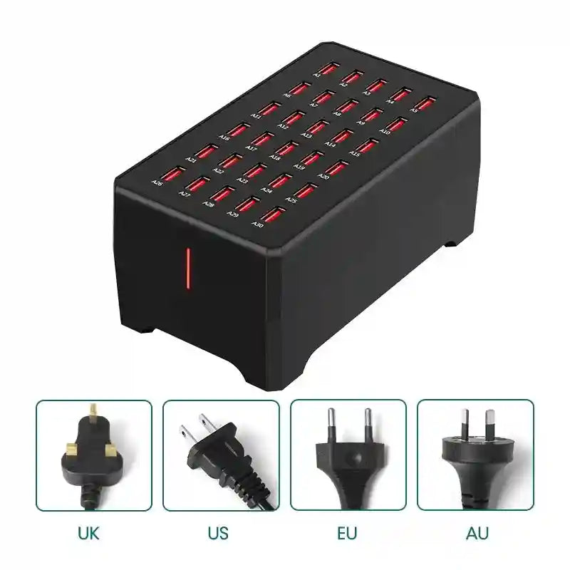 30-Port 150W USB Desktop Charging Station - Multi-Device Hub Tidesmit