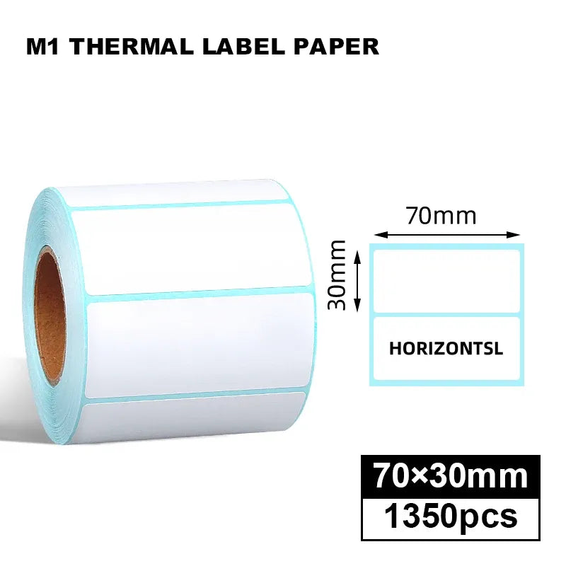 LTLL M1 thermal label roll, 70x30mm rectangular white labels layout diagram