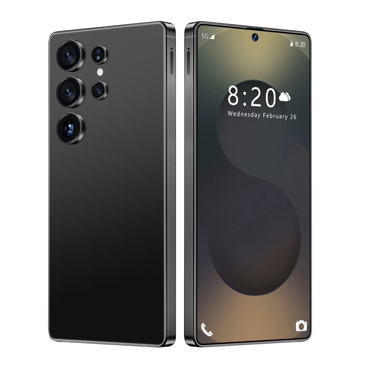 Dual smartphones: black back phone and front display phone side by side.