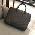 Dark brown hand-woven leather executive briefcase for 14-inch laptops. Designer style men's office business handbag.